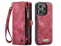 CaseMe 2in1 Wallet Case met Ritsvak Rood - iPhone 15 Pro Max Hoesje