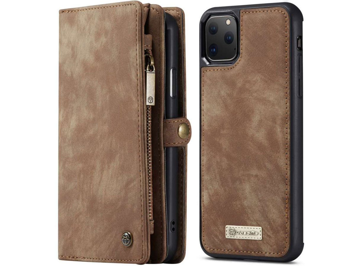 CaseMe 2in1 Wallet Ritsvak Case Bruin - iPhone 11 Pro Max Hoesje