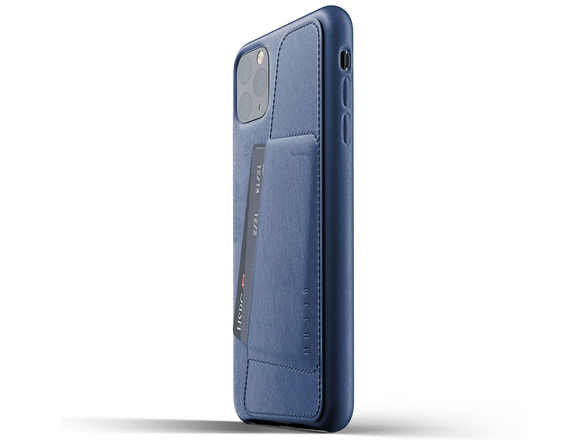 Mujjo Full Leather Wallet Case Blauw - iPhone 11 Pro Max Hoesje