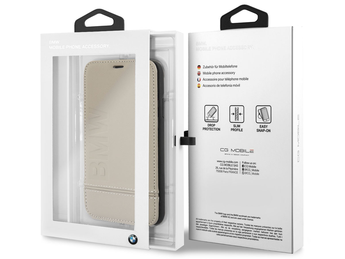 BMW Logo Leather Folio Beige Leer - iPhone X/Xs hoesje