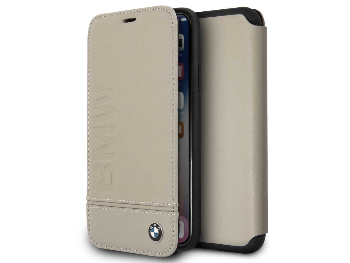 BMW Logo Leather Folio Beige Leer - iPhone X/Xs hoesje