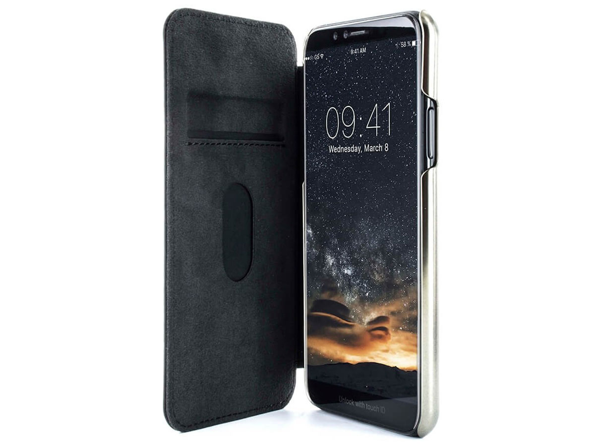 Greenwich Blake Folio Beluga/Gunmetal - Leren iPhone X/Xs hoesje