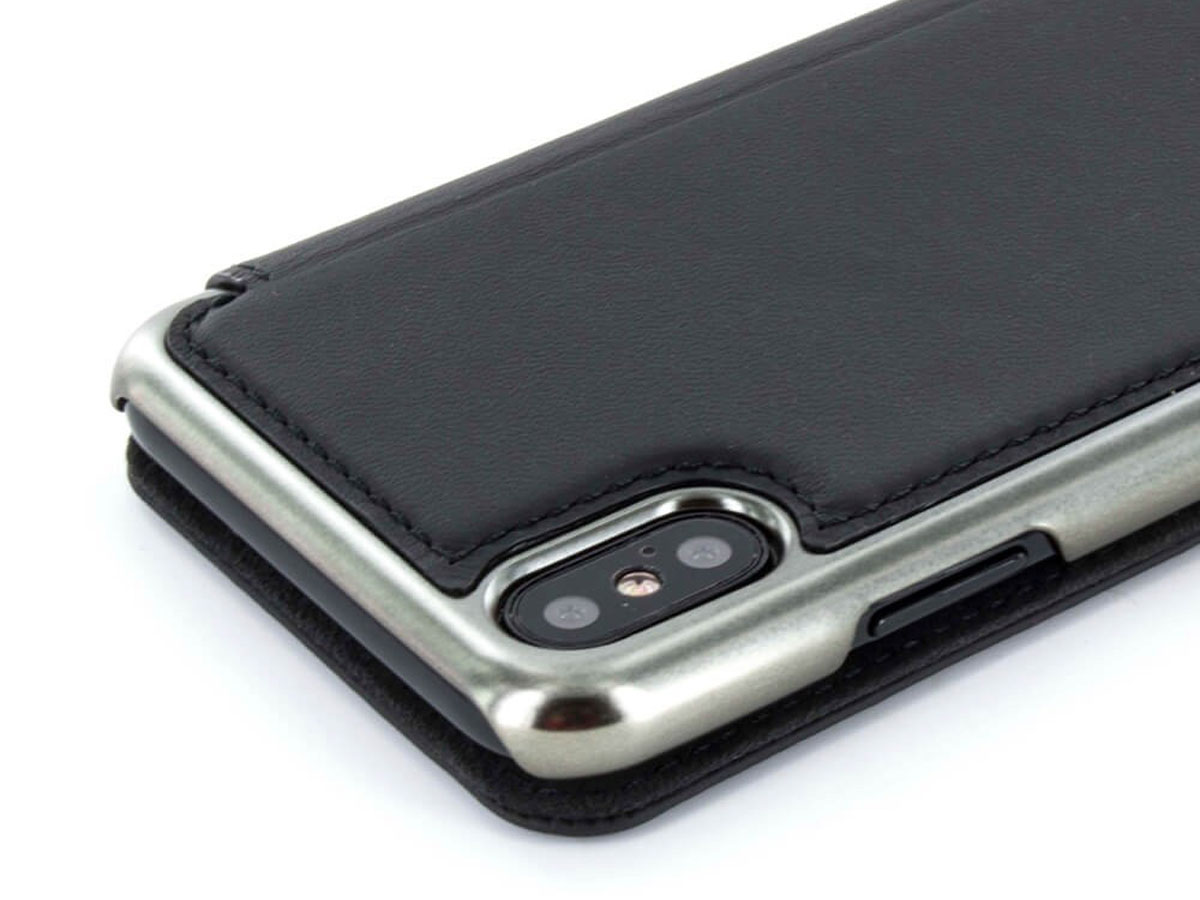 Greenwich Blake Folio Beluga/Gunmetal - Leren iPhone X/Xs hoesje