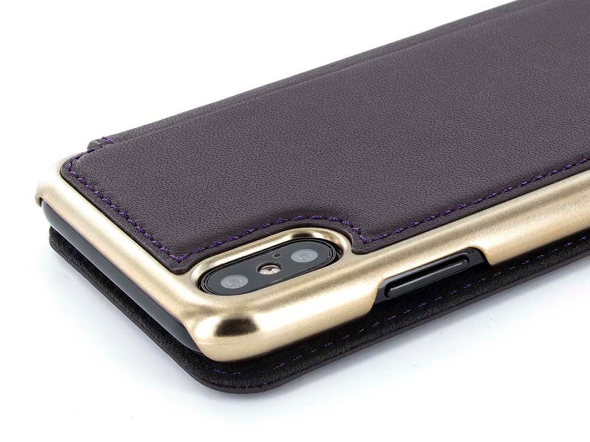 Greenwich Blake Folio Damson/Gold - Leren iPhone X/Xs hoesje