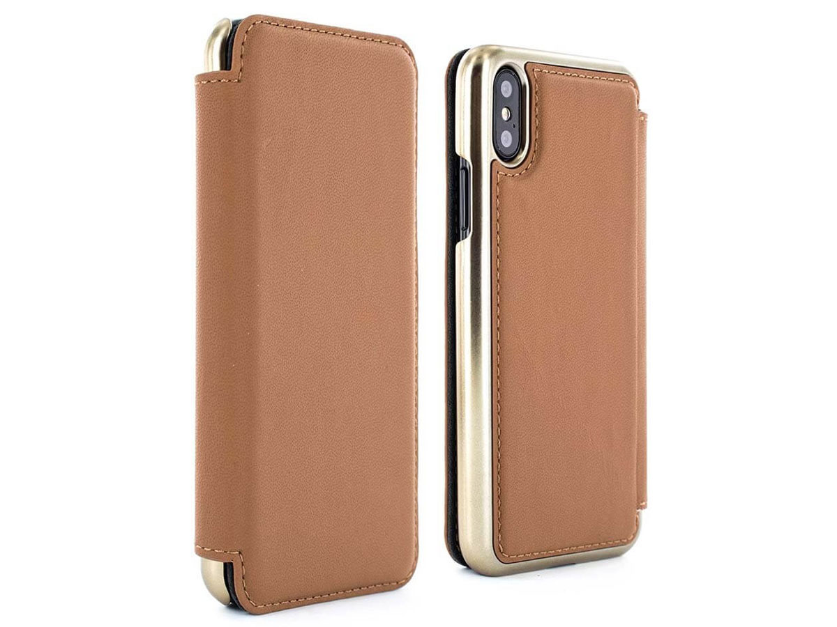 Greenwich Blake Folio Saddle/Gold - Leren iPhone X/Xs hoesje