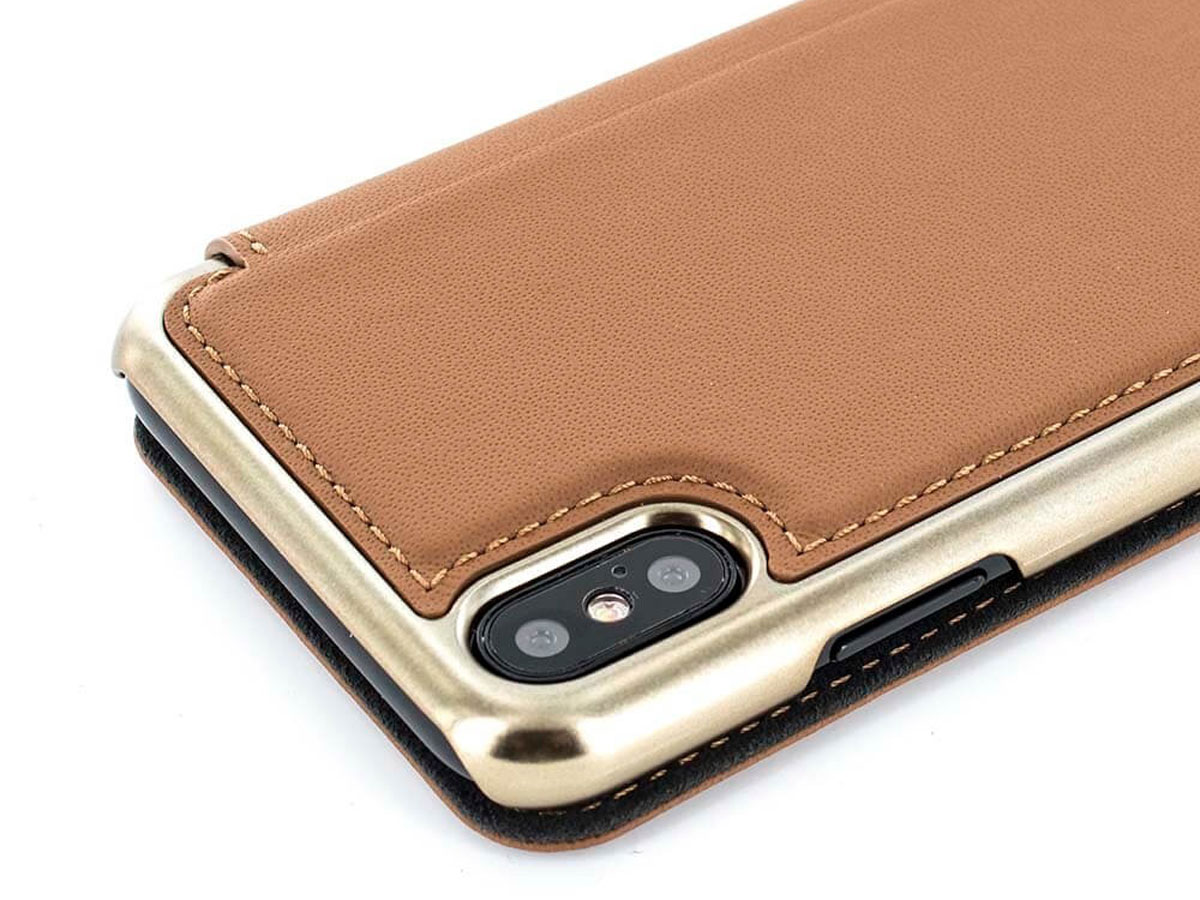 Greenwich Blake Folio Saddle/Gold - Leren iPhone X/Xs hoesje