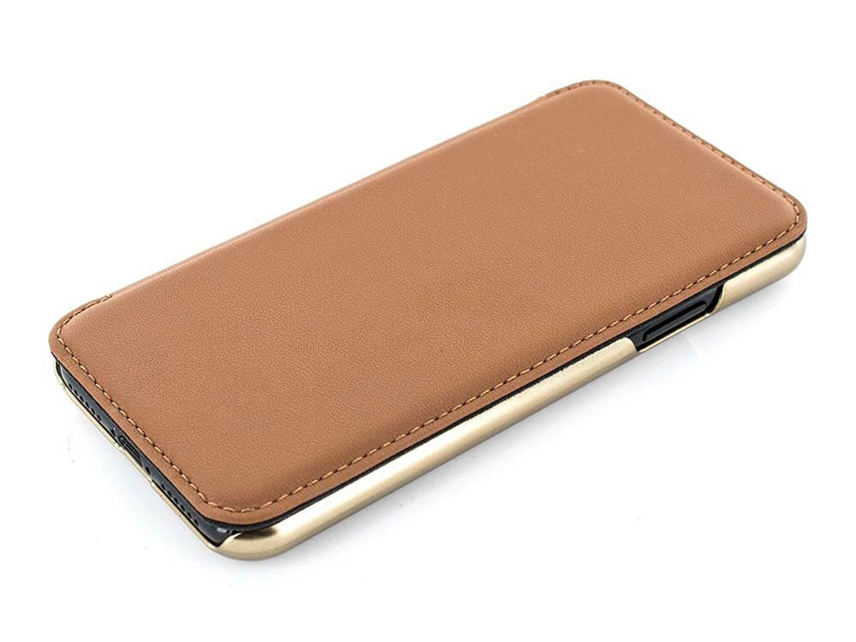 Greenwich Blake Folio Saddle/Gold - Leren iPhone X/Xs hoesje