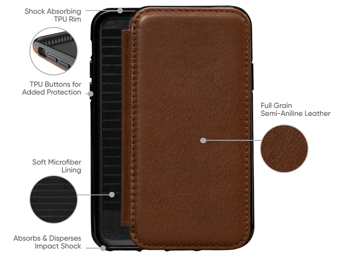 Sena Deen Wallet Book Saddle Tan - iPhone X/Xs Hoesje Leer