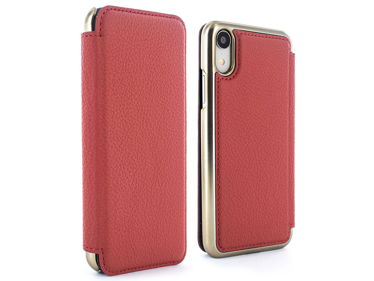 Greenwich Blake Folio Scarlet/Gold - Leren iPhone XR hoesje