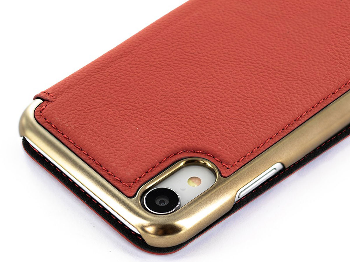 Greenwich Blake Folio Scarlet/Gold - Leren iPhone XR hoesje