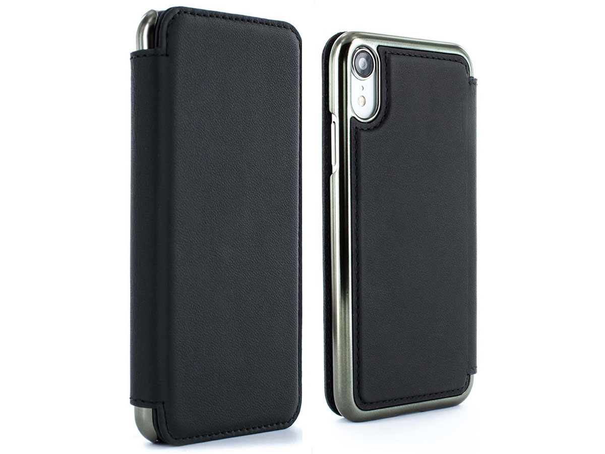 Greenwich Blake Folio Beluga/Gunmetal - Leren iPhone XR hoesje