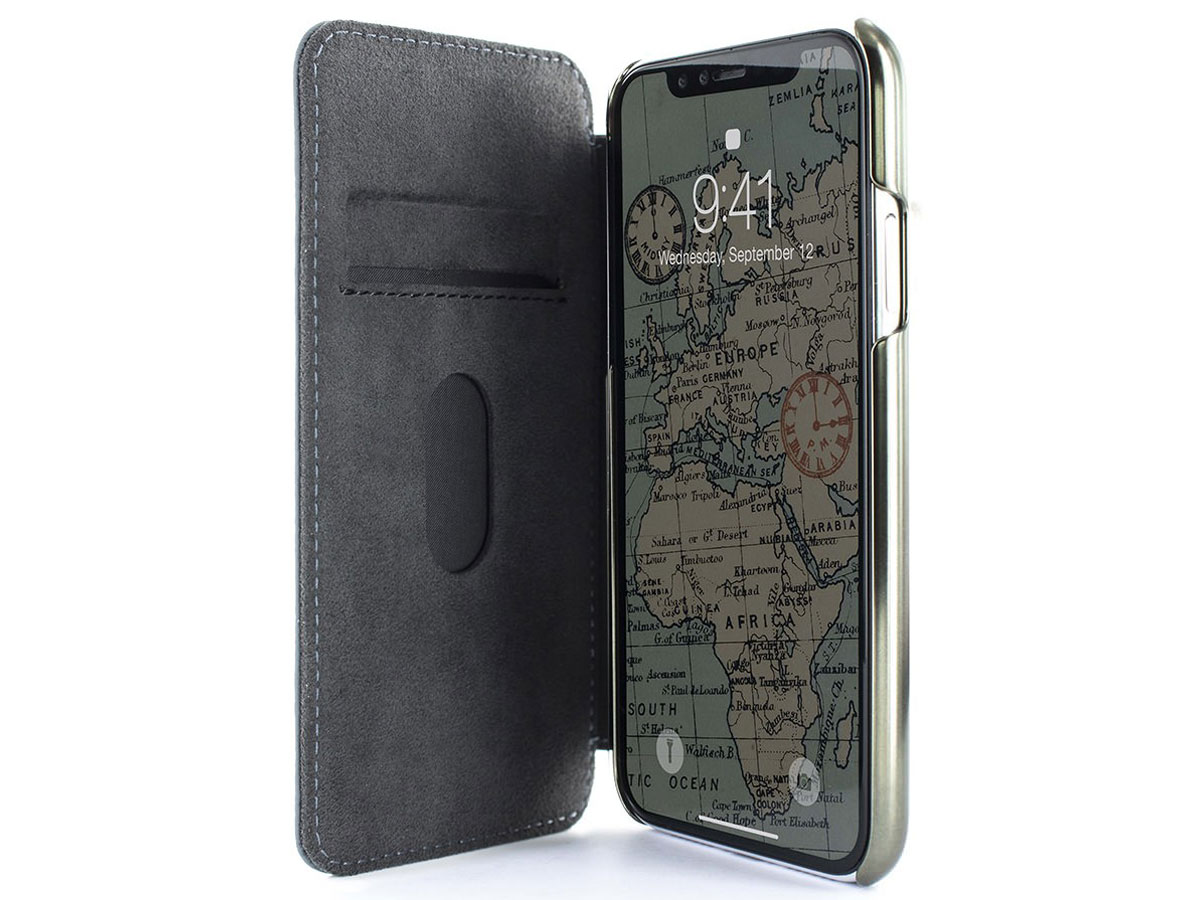 Greenwich Blake Folio Seal/Gunmetal - Leren iPhone XR hoesje