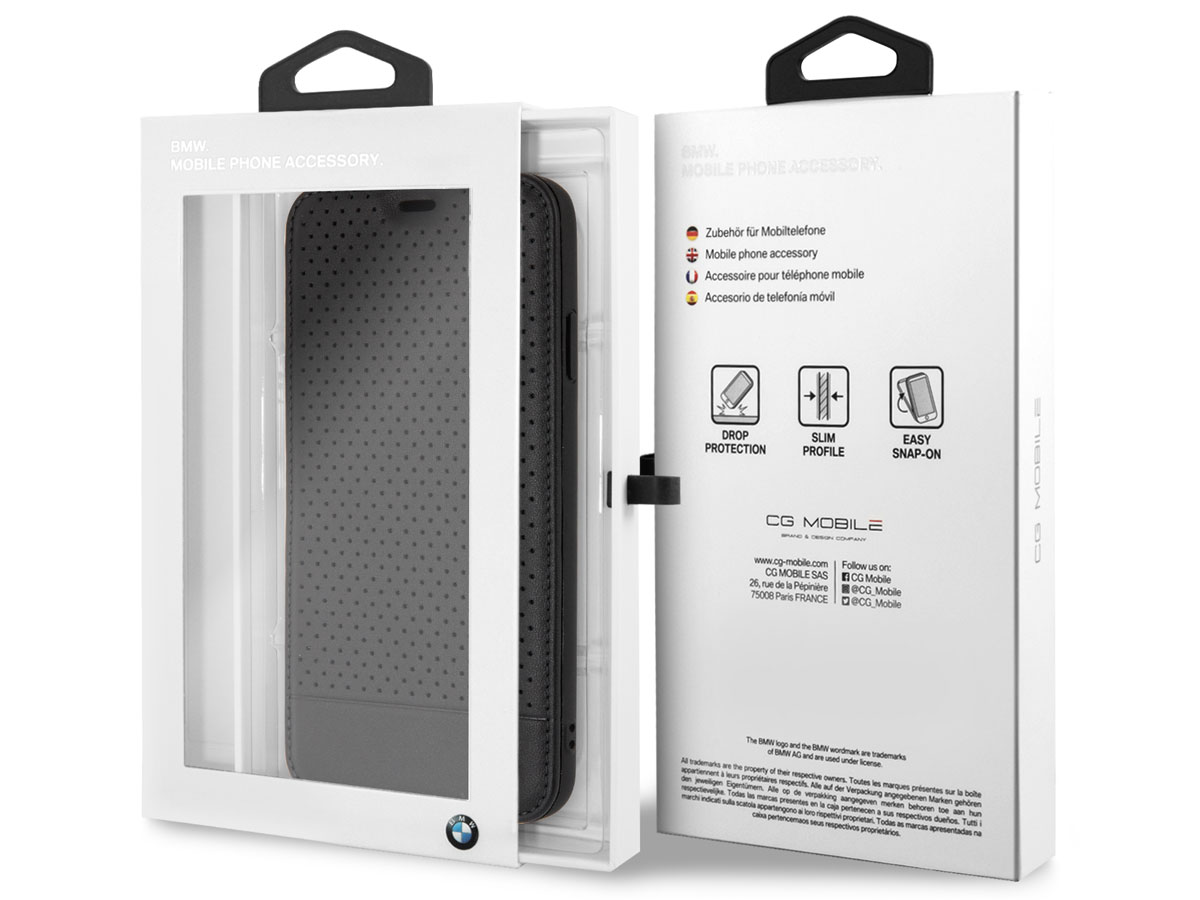 BMW Perforated Folio Zwart Leer - iPhone Xs Max hoesje