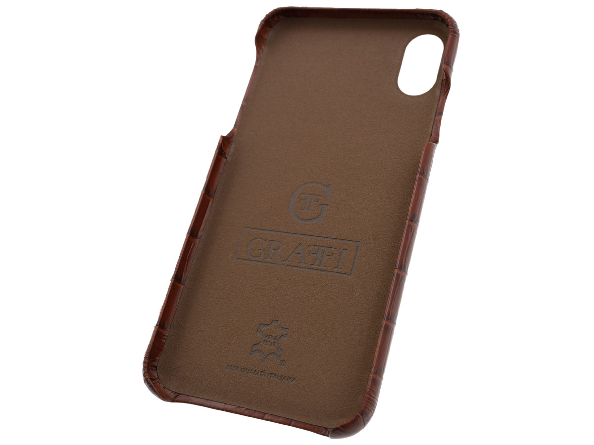 Graffi Cover Croco Cognac Leer - iPhone Xs Max hoesje