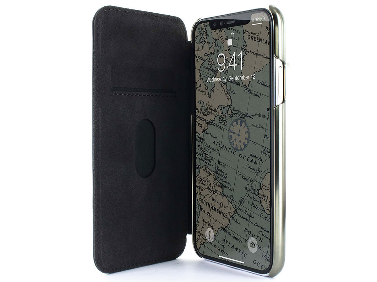 Greenwich Blake Folio Beluga/Gunmetal - Leren iPhone Xs Max hoesje