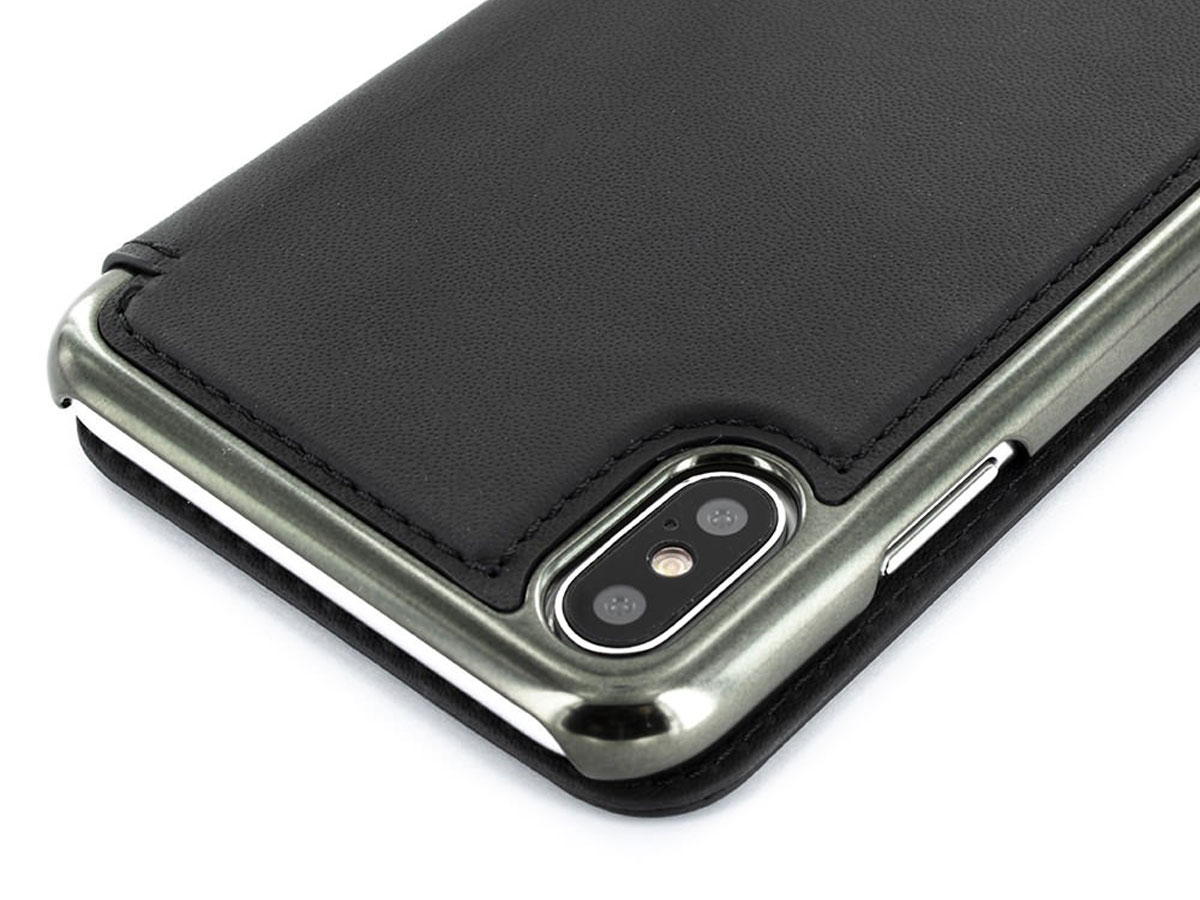 Greenwich Blake Folio Beluga/Gunmetal - Leren iPhone Xs Max hoesje