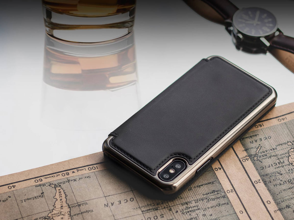 Greenwich Blake Folio Beluga/Gunmetal - Leren iPhone Xs Max hoesje