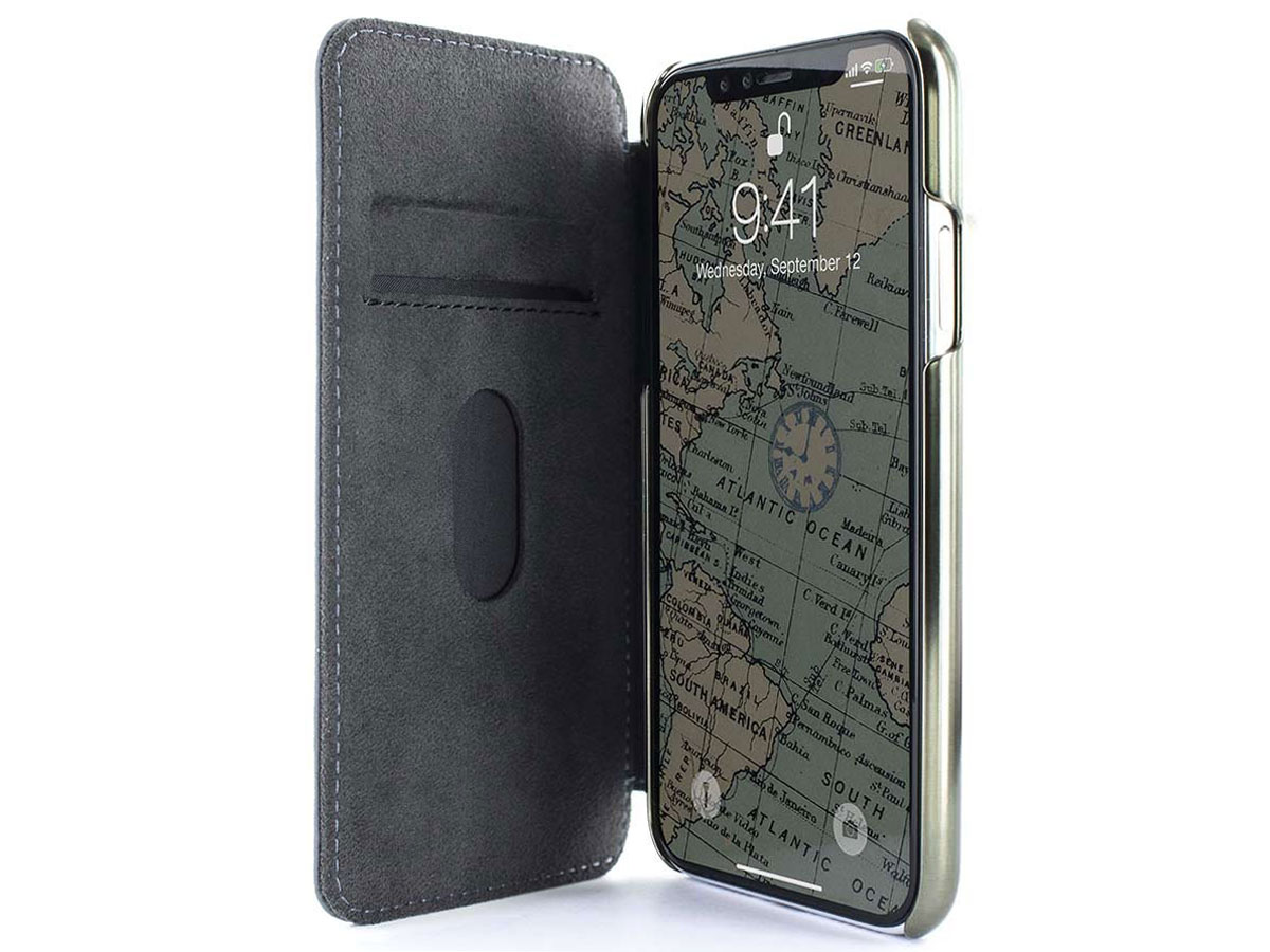 Greenwich Blake Folio Seal/Gunmetal - Leren iPhone Xs Max hoesje