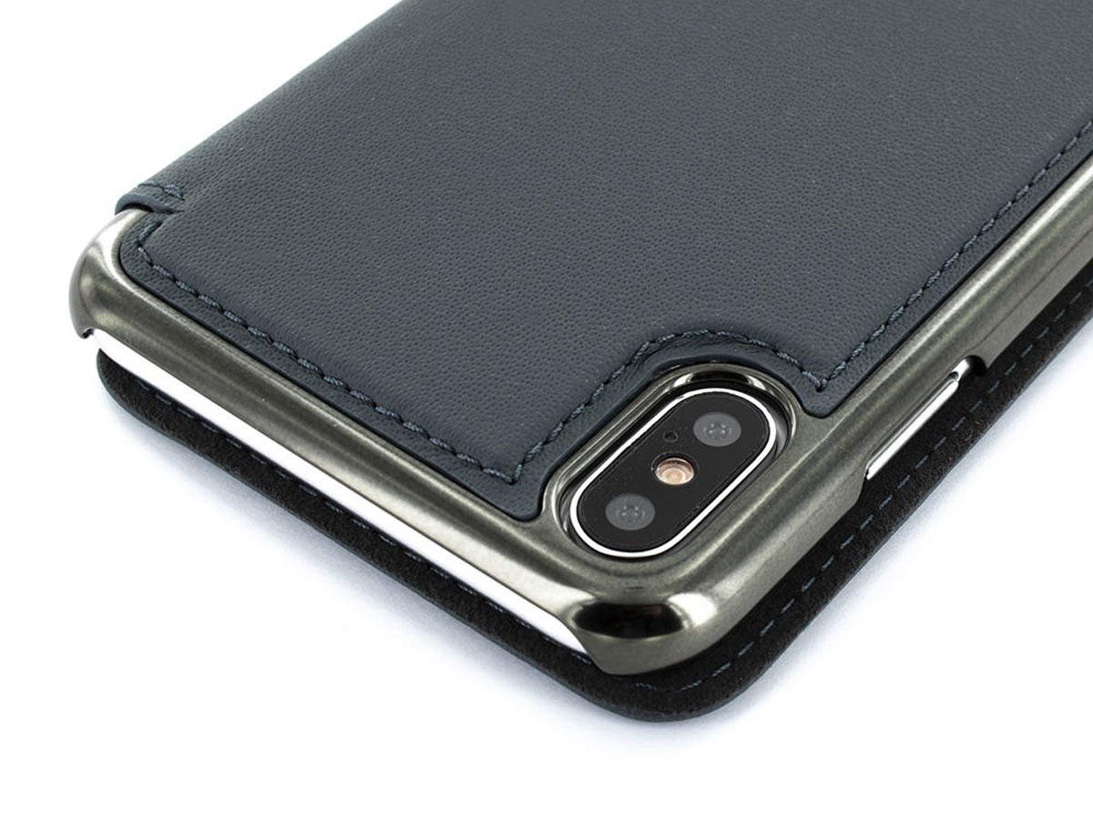 Greenwich Blake Folio Seal/Gunmetal - Leren iPhone Xs Max hoesje