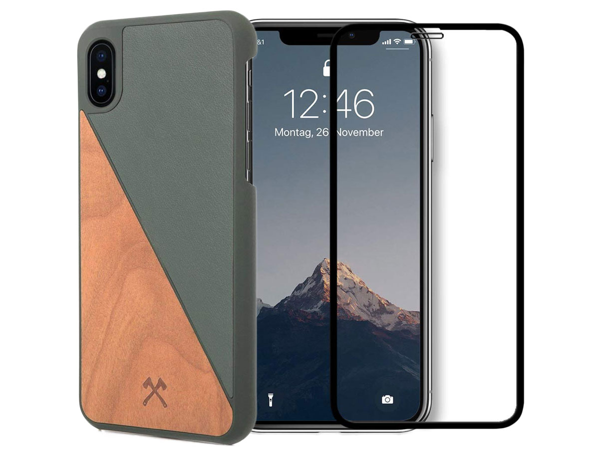 Woodcessories EcoSplit Groen - iPhone Xs Max Hoesje met Protector