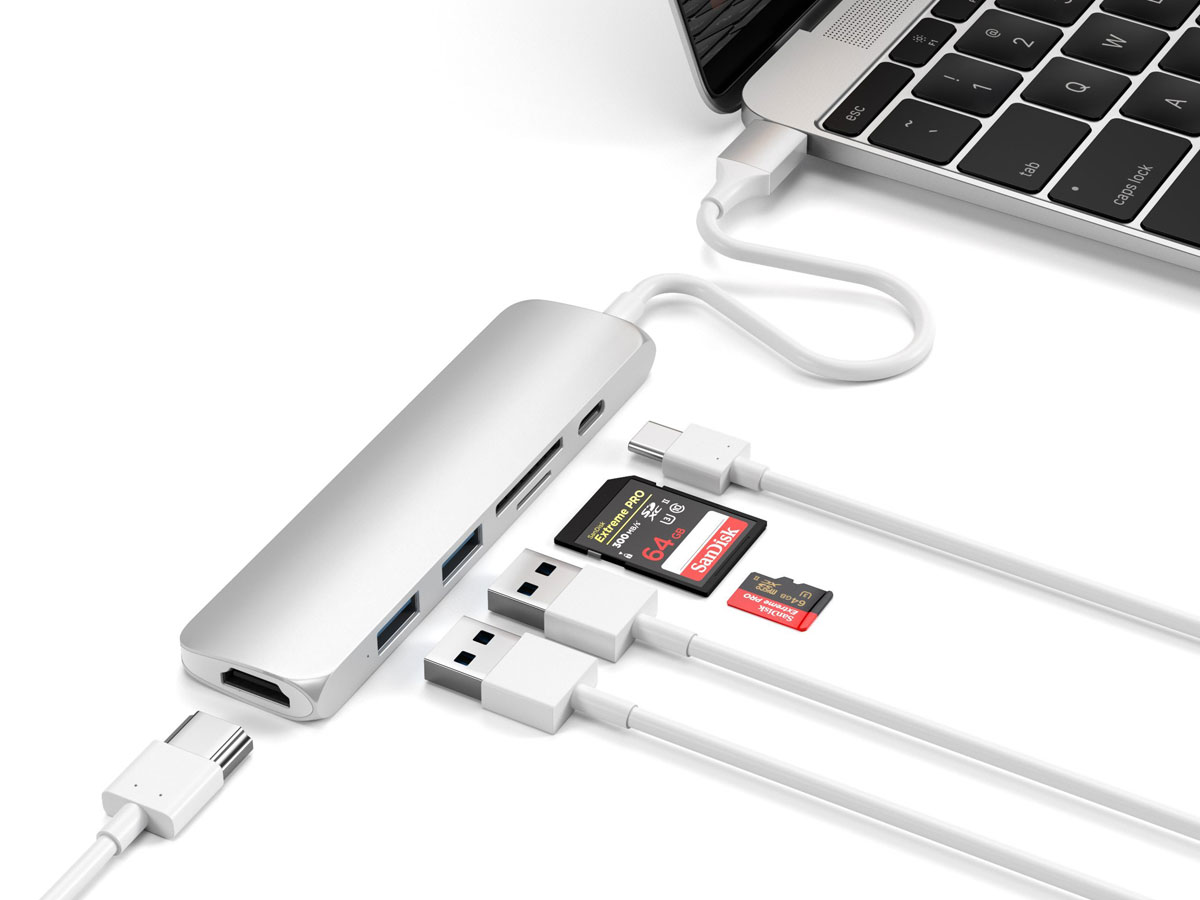 Satechi USB-C Slim Multi-Port Adapter V2 - Zilver