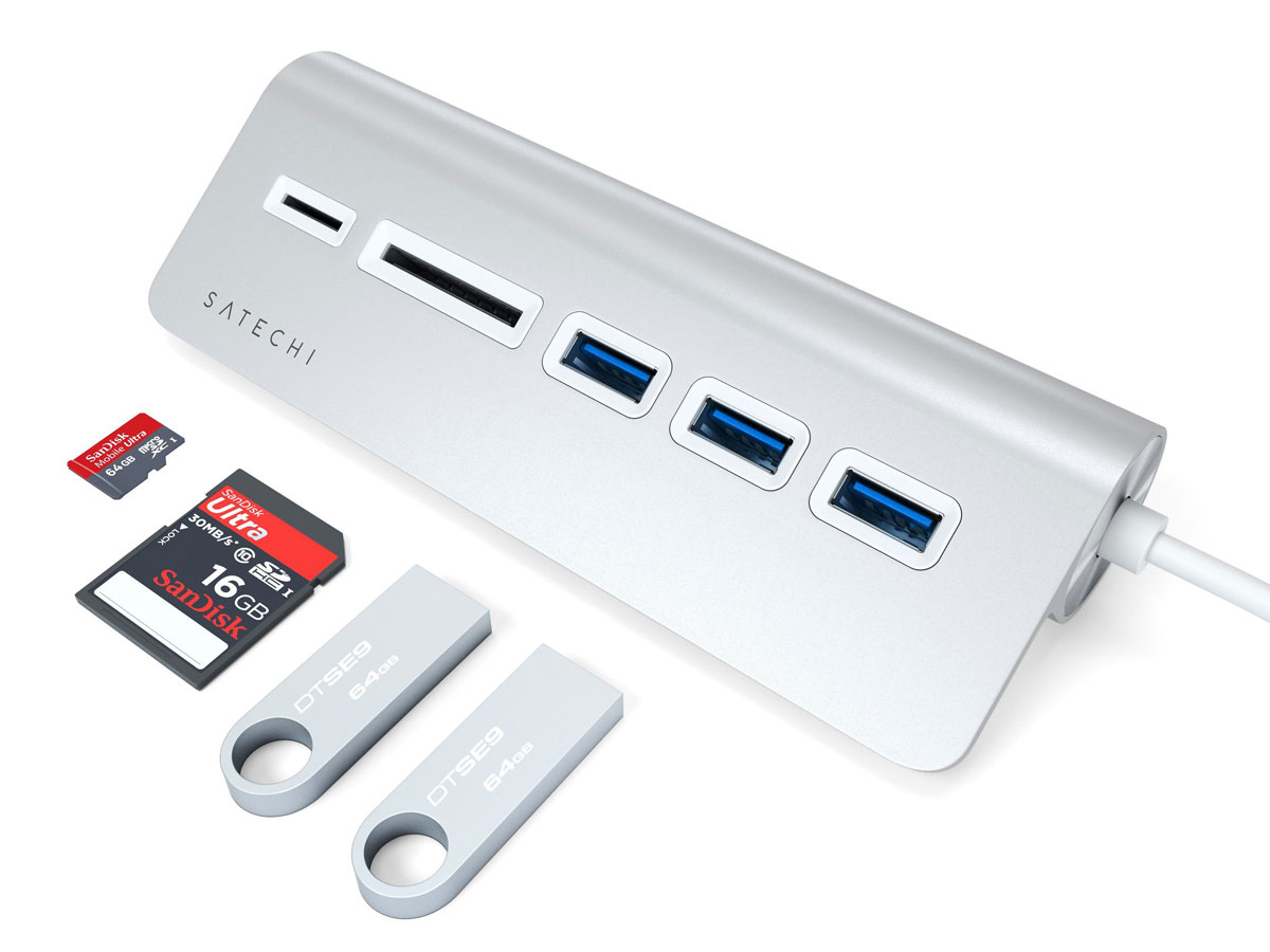 Satechi Aluminium USB-C Hub en Kaartlezer - Zilver