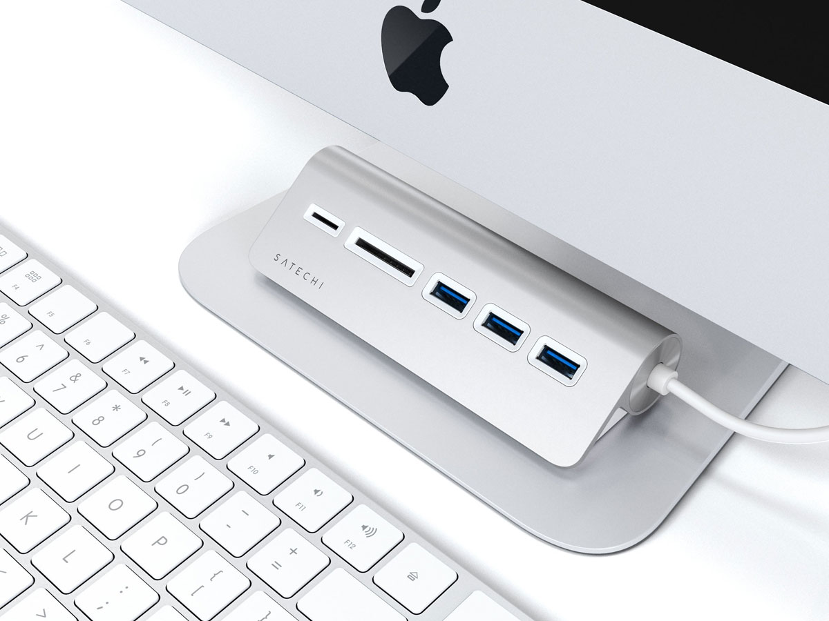 Satechi Aluminium USB-C Hub en Kaartlezer - Zilver