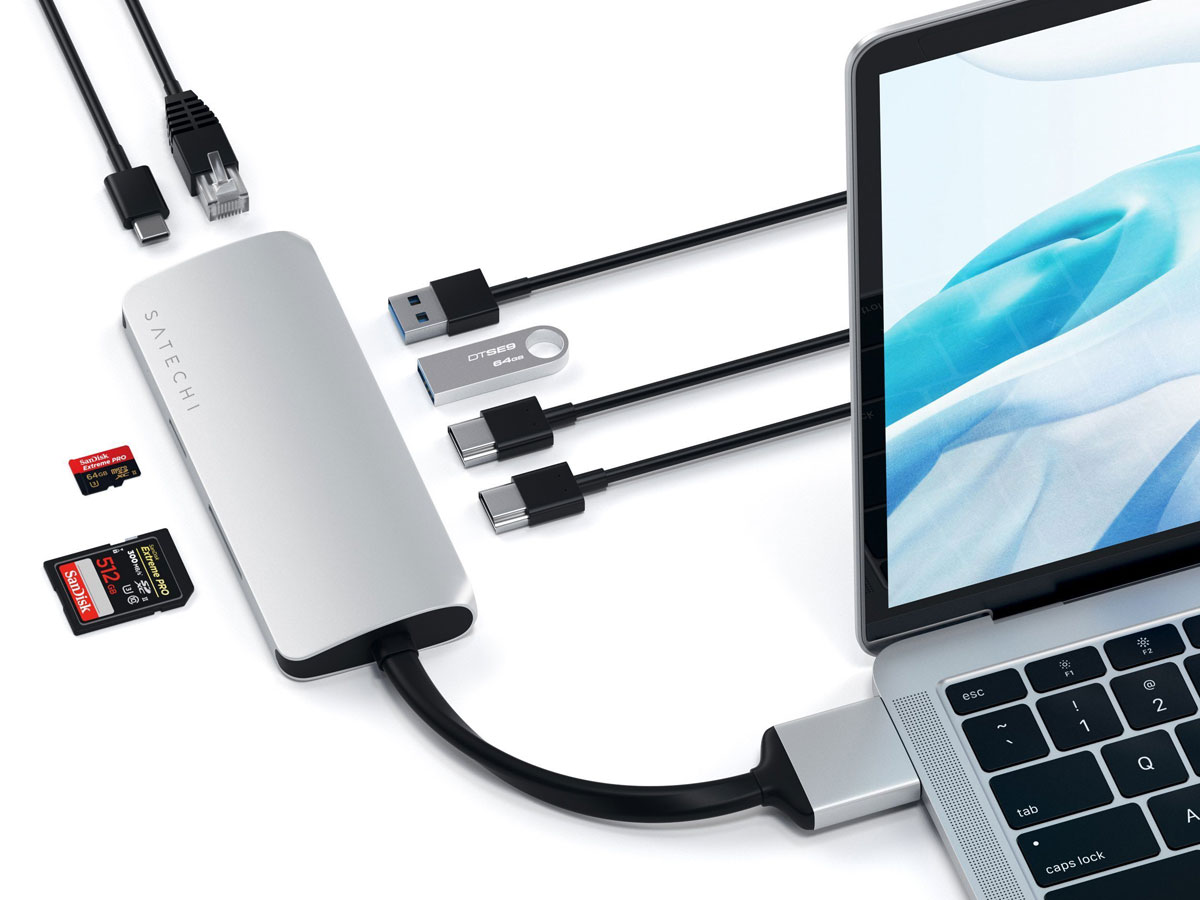 Satechi USB-C Dual 4K Multimedia Hub Multiport Adapter - Zilver