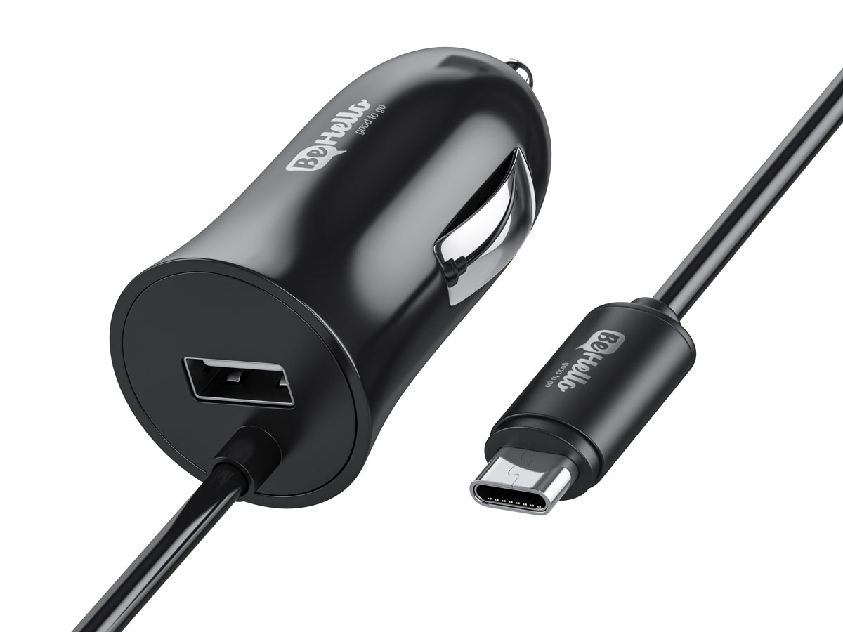 BeHello USB-C autolader + extra USB-A aansluiting (2.1A)