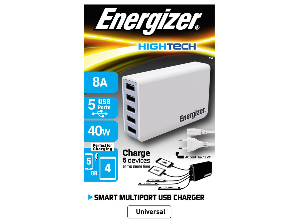 Energizer 8A Multiport Oplader - 5 x USB-A Aansluiting