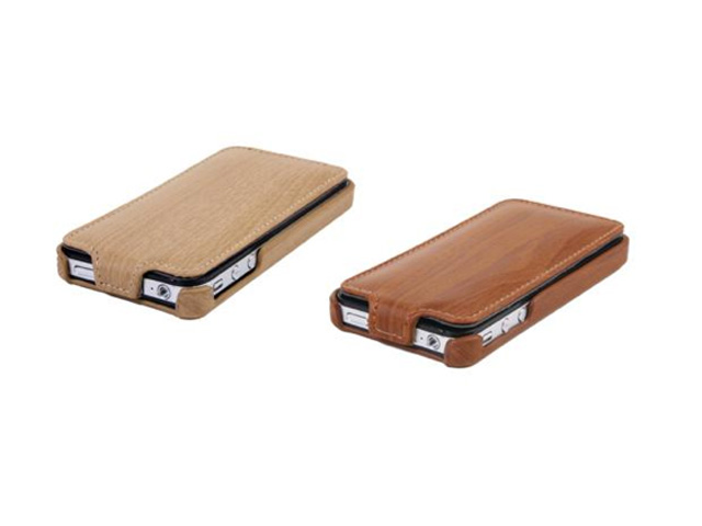 Wood Flip Case Kunstleren Hoes voor iPhone 4/4S