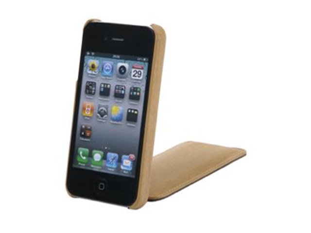 Wood Flip Case Kunstleren Hoes voor iPhone 4/4S