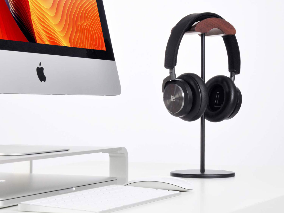 Premium Walnut Headphone Stand Zwart - Koptelefoon Standaard