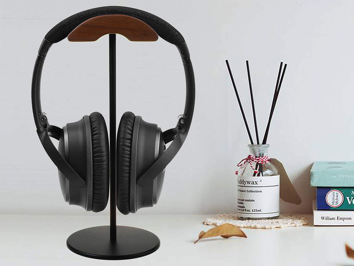 Premium Walnut Headphone Stand Zwart - Koptelefoon Standaard