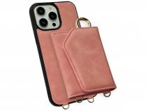 CaseMania 2in1 Koord Case met MagSafe Spiegel Wallet Roze - iPhone 15 Hoesje