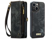 CaseMania 2in1 Wallet Case met Ritsvak Zwart - iPhone 15 Hoesje