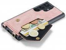 CaseMania Crossbody Wallet Case Roze - Galaxy S23 Ultra hoesje met koord