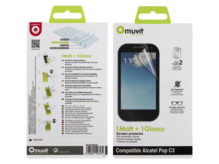 Muvit Screenprotector Glossy & Matte voor Alcatel One Touch Pop C3