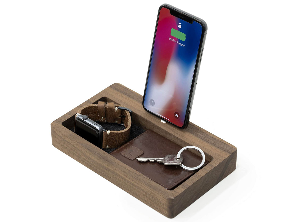 Oakywood Dock Organizer Walnut - Houten Catchall met Lightning Dock