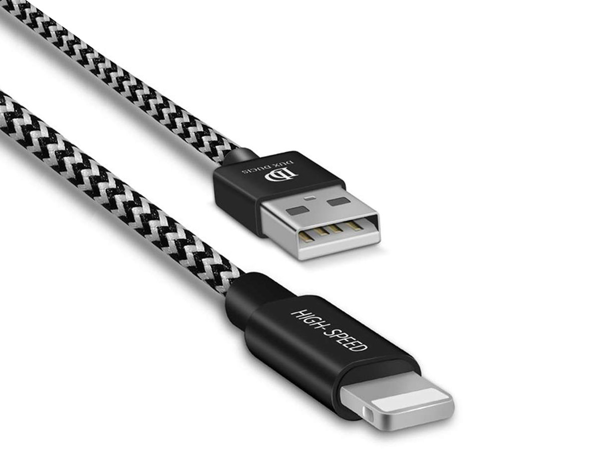Lightning USB Kabel 100cm - Nylon Geweven Zwart