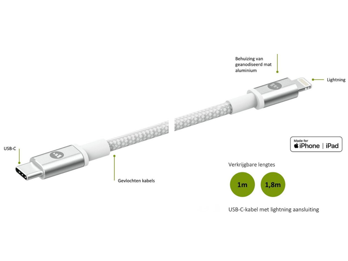 Mophie USB-C naar Lightning Kabel 100cm Wit