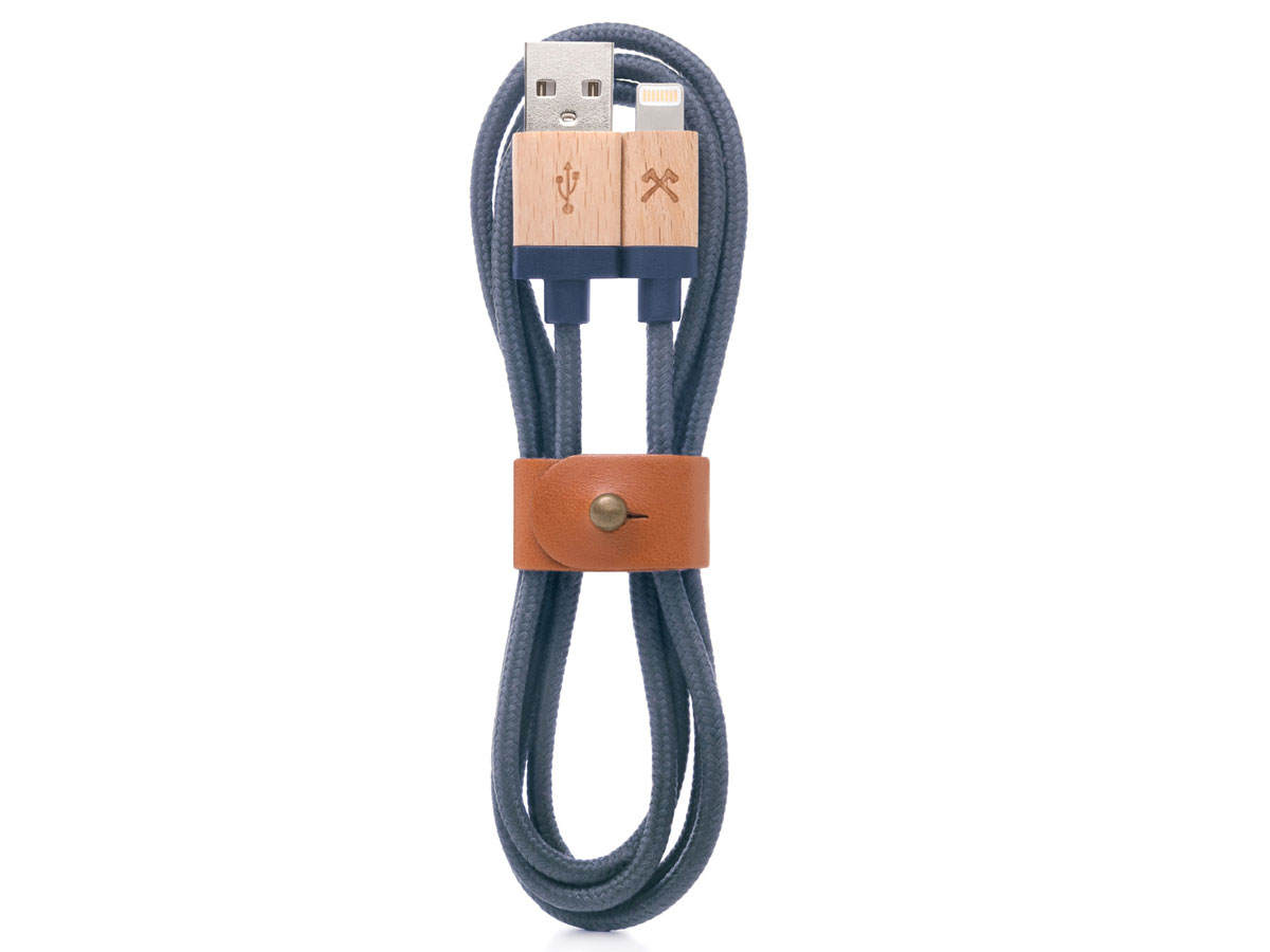 Woodcessories EcoCable Blauw - Houten Lightning kabel (120cm)