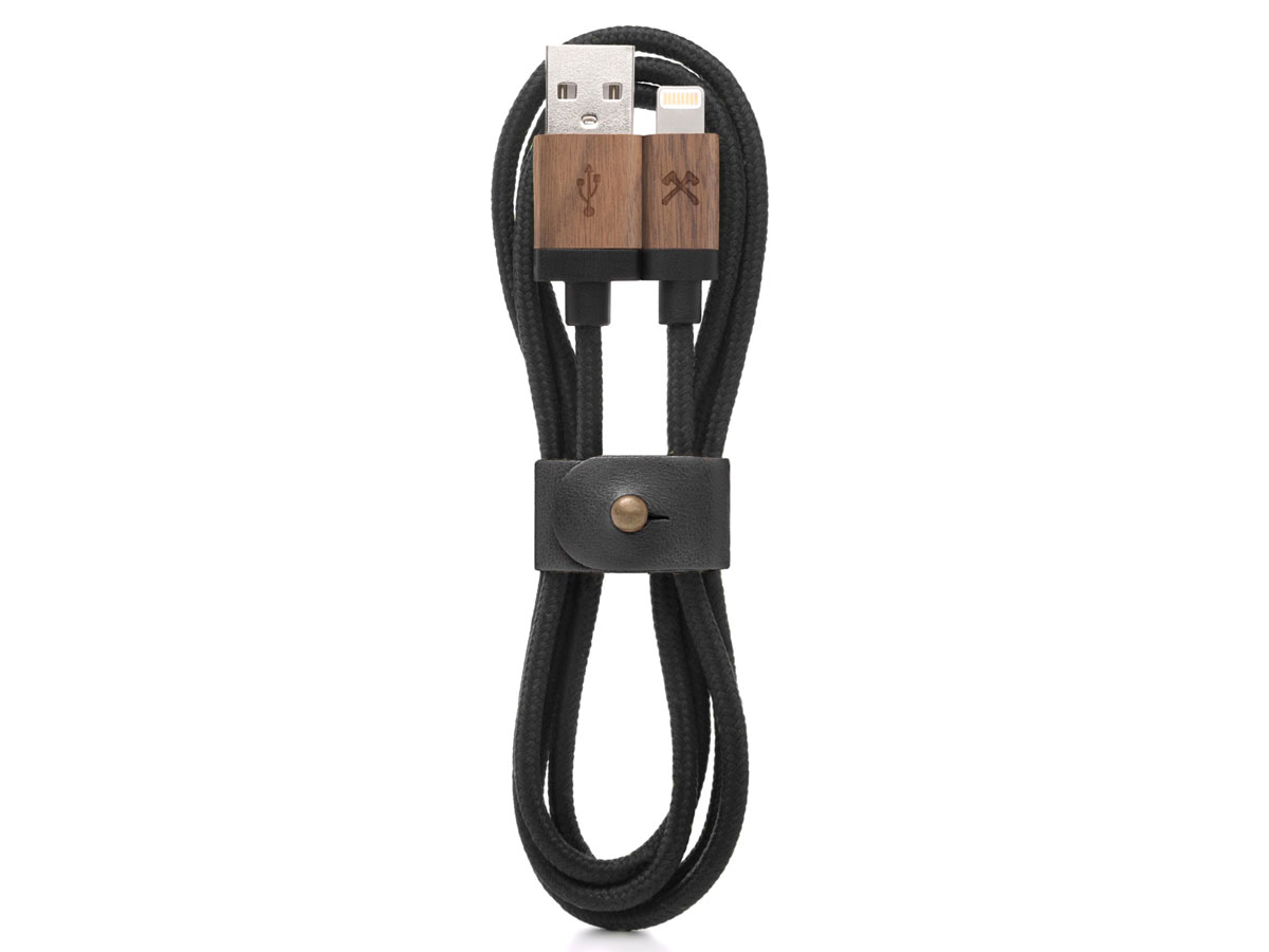 Woodcessories EcoCable Zwart - Houten Lightning kabel (120cm)