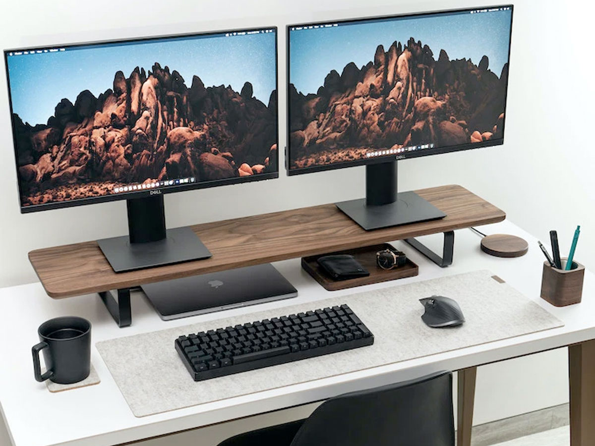 Oakywood Desk Shelf Walnut/Black - Dual Monitor Stand Beelschermverhoger