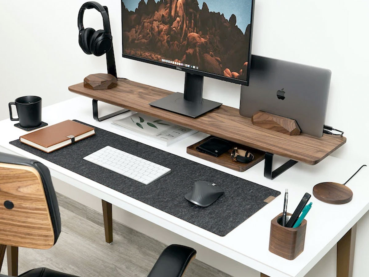 Oakywood Desk Shelf Walnut/Black - Dual Monitor Stand Beelschermverhoger