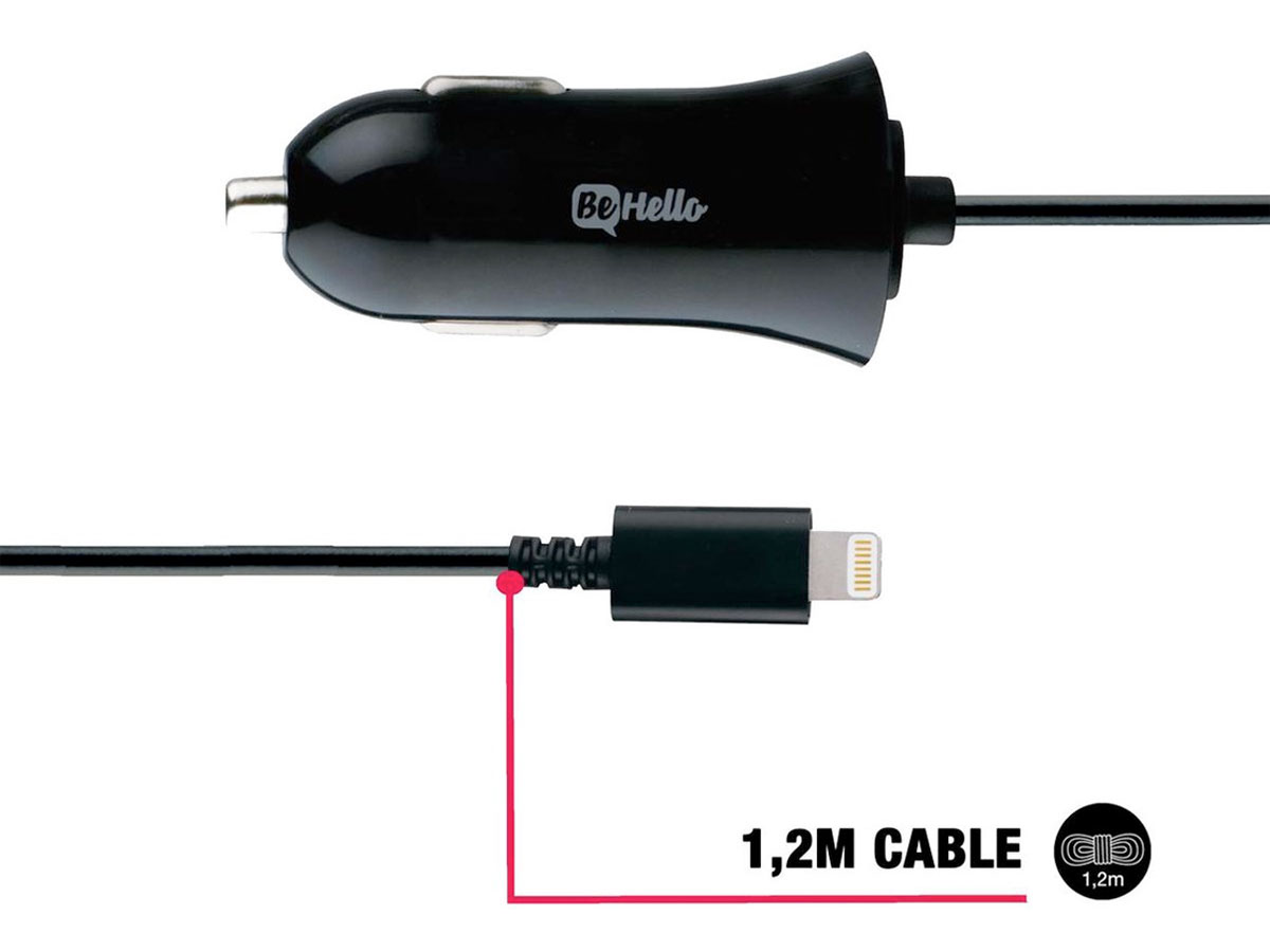 BeHello Lightning Autolader met 120cm Kabel (2.1A)