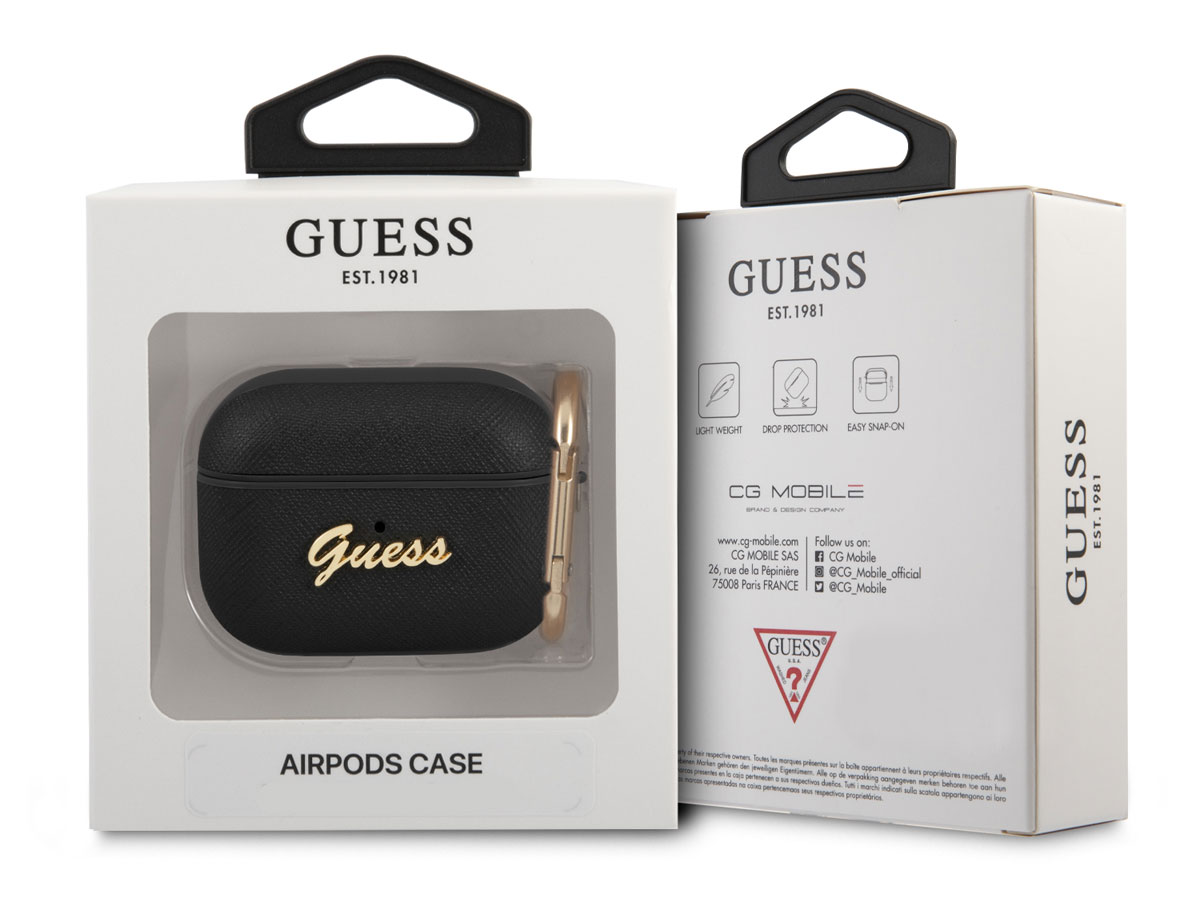 Guess Saffiano Ring Case Zwart - AirPods 3 Case Hoesje