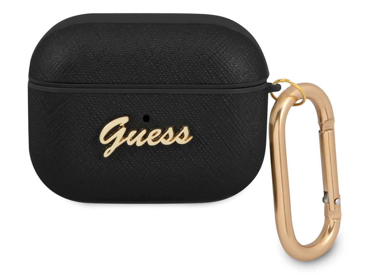 Guess Saffiano Ring Case Zwart - AirPods 3 Case Hoesje