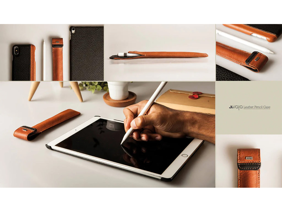 Vaja Leather Apple Pencil 1 & 2 Sleeve Cognac - Opberg Hoesje