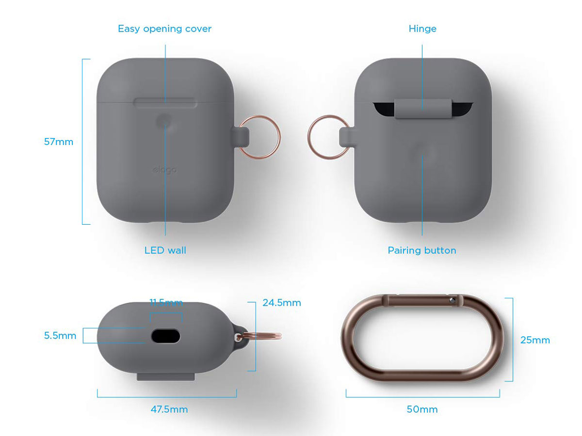 Elago Hang Case voor AirPods Wireless Charging Case - Grijs